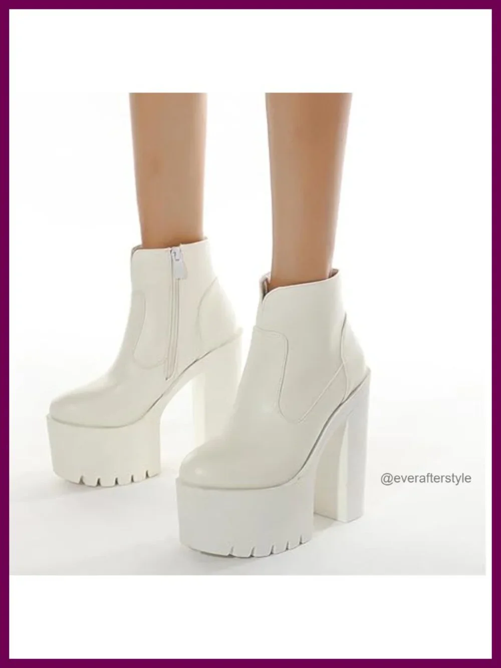 Women's PU Leather Chunky Platform Ankle Boots Side Zip Block Heel Lug Sole